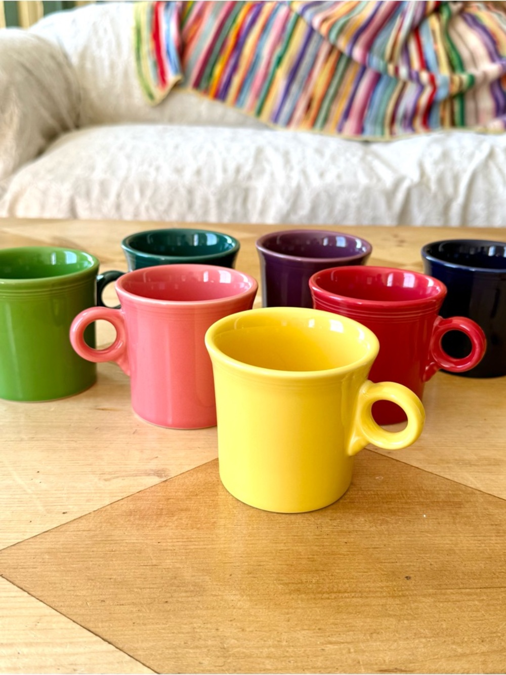 Vintage Fiesta HLC Coffee Mugs Cups Rainbow Set of 7 Ring Handle